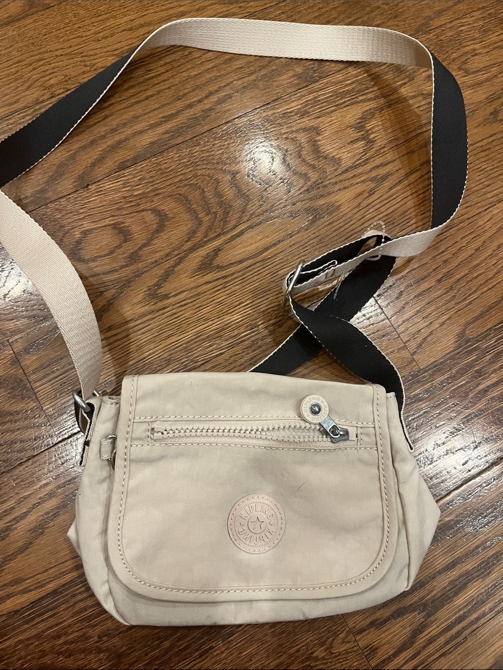 Kipling Neutral Beige Two-Tone Strap Crossbody